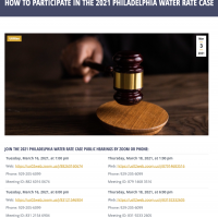 This is a screenshot of the public hearing times for the 2021 Philadelphia Water Rate Case